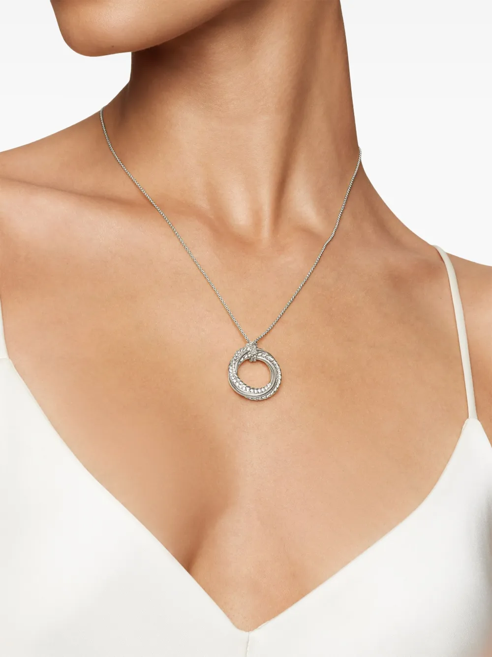David Yurman Sterling Silver Crossover Pendant Diamond Necklace In 银色