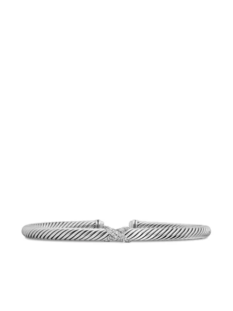 David Yurman sterling silver X Classic Cable Station diamond bracelet (4mm)