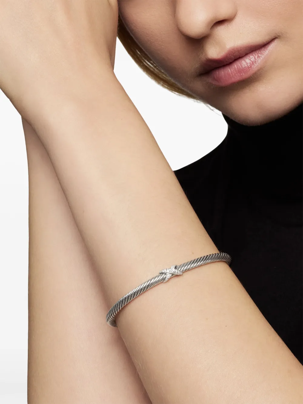 Sterling Silver X Classic Cable Station Diamond Bracelet (4mm)