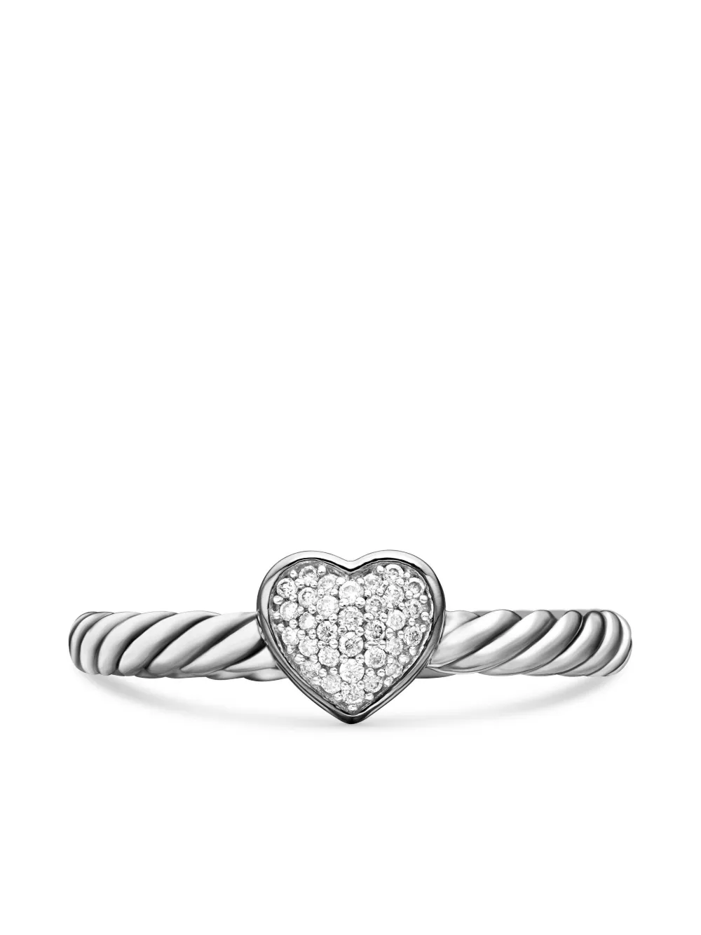 David Yurman Sterling Silver Cable Collectibles Heart Stack Diamond Ring In Silver