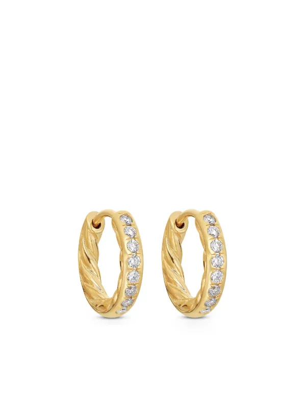 デヴィッドヤーマン david yuman 14K ピアス David Yurman ダイヤモンド フープピアス 13mm 18Kイエローゴールド