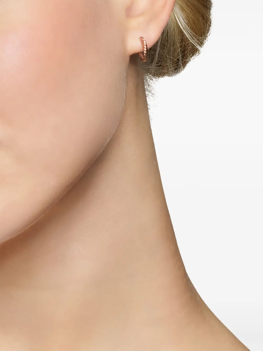 Shop David Yurman 18k Rose Gold Sculpted Cable Huggie Hoop Earrings (10.7mm) In 粉色