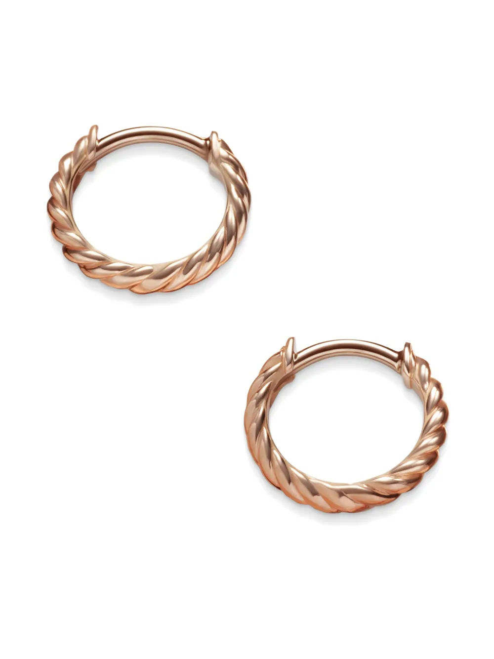 Shop David Yurman 18k Rose Gold Sculpted Cable Huggie Hoop Earrings (10.7mm) In 粉色