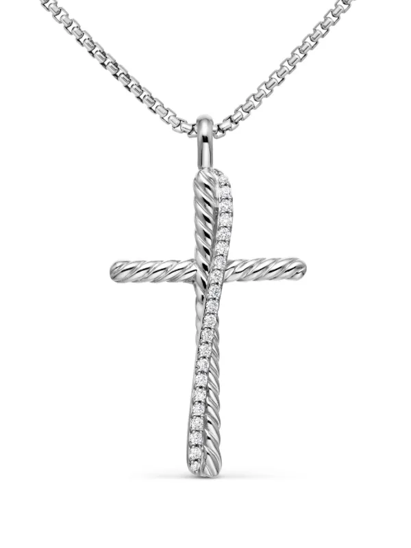 David Yurman Sterling Silver Crossover Cross Diamond Necklace (35.6mm)