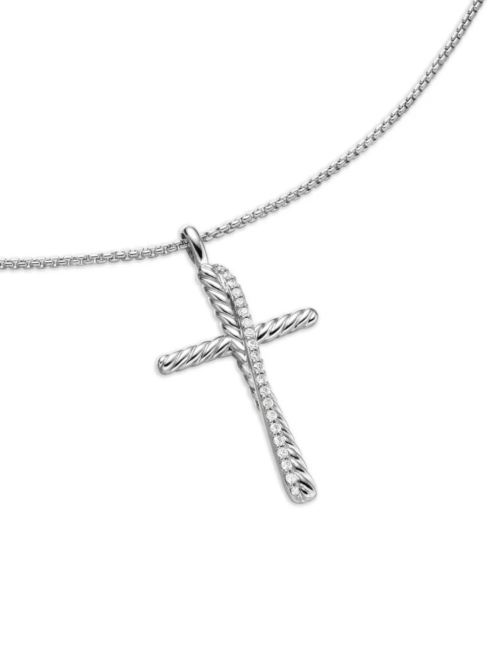 David Yurman Sterling Silver Crossover Cross Diamond Necklace In 银色