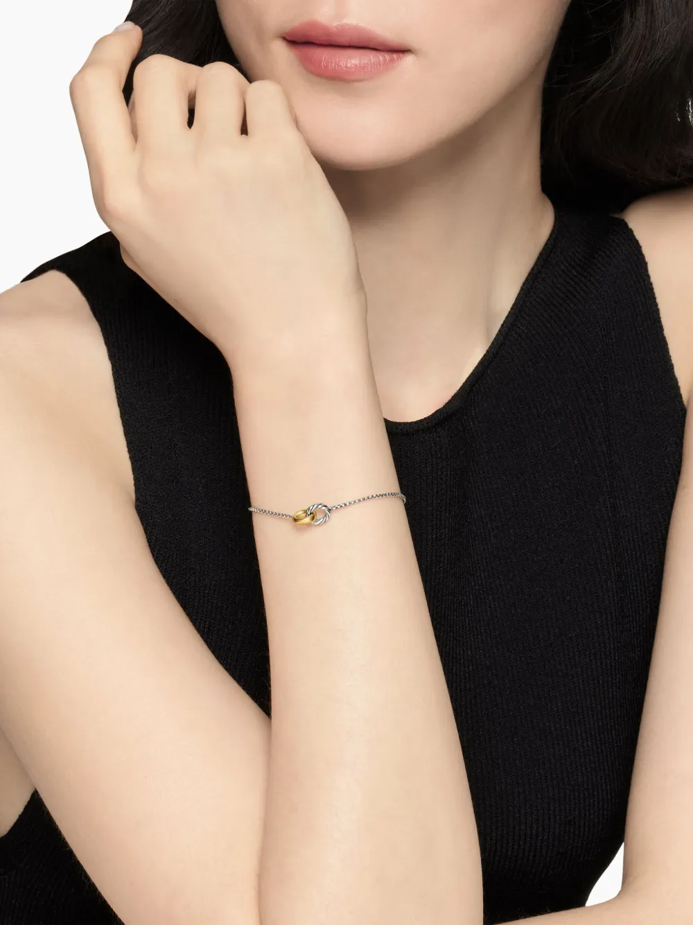 David Yurman 14kt Yellow Gold And Sterling Silver Petite Cable Bracelet In Silber