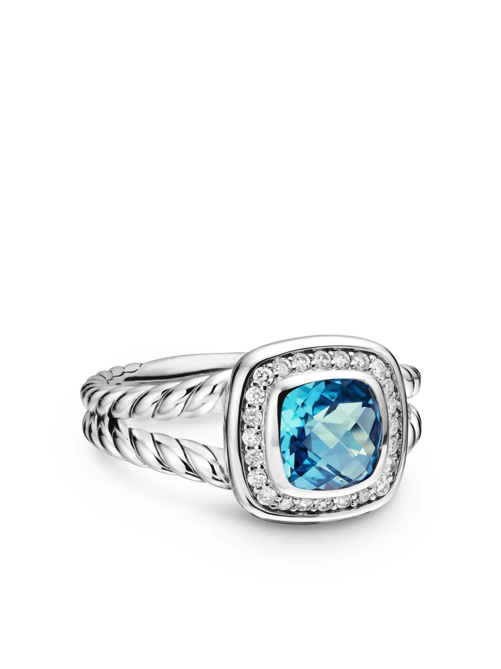 David Yurman Sterling Silver Petite Albion Topaz And Diamond Ring In Silver