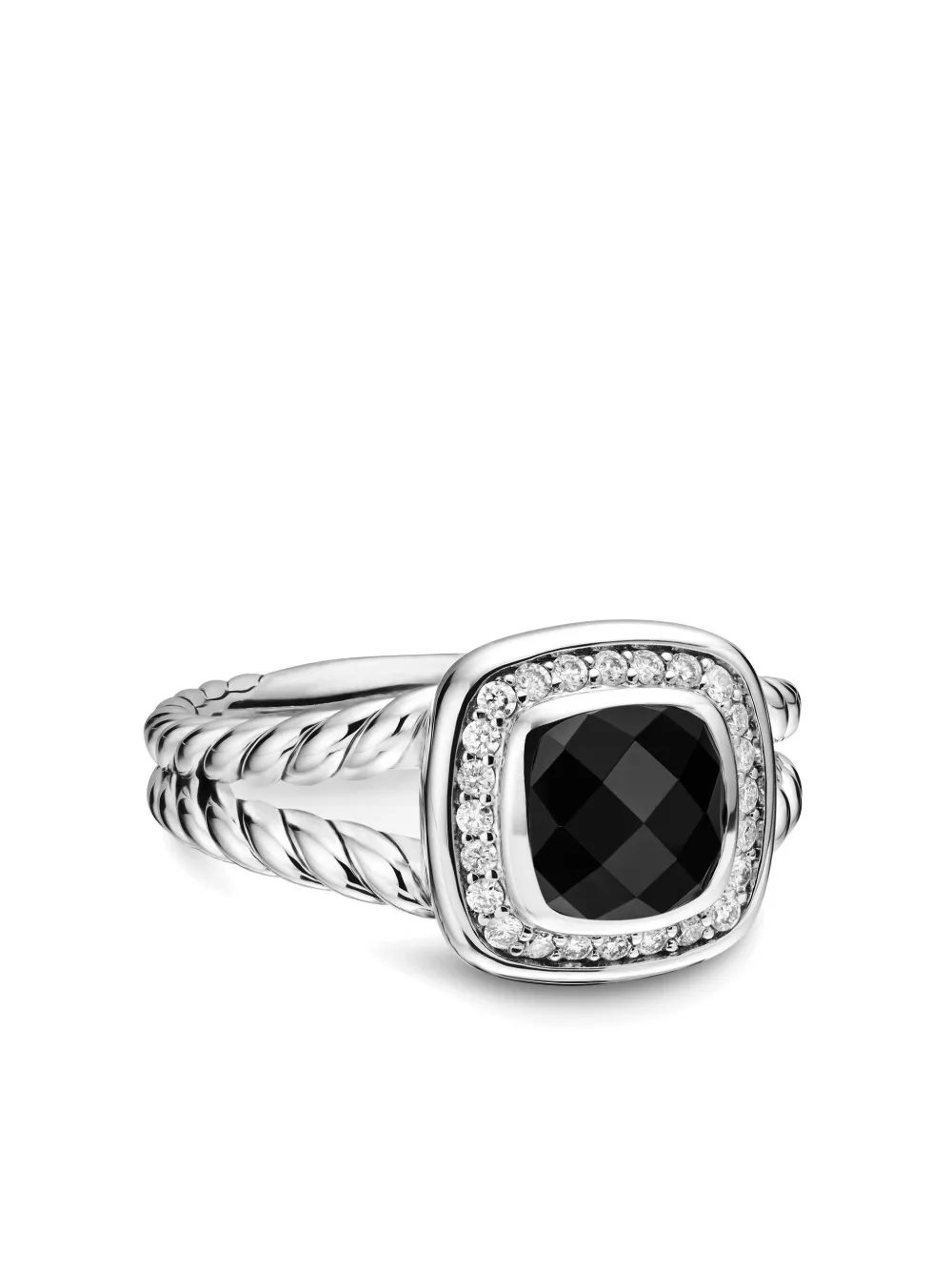 David Yurman Sterling Silver Petite Albion Onyx And Diamond Ring In Silver