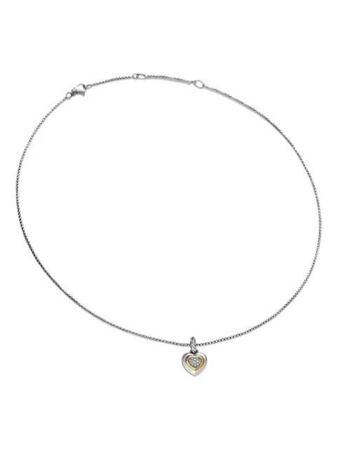 David Yurman 14kt yellow gold and sterling silver Petite Cable Heart diamond necklace (17.1mm)