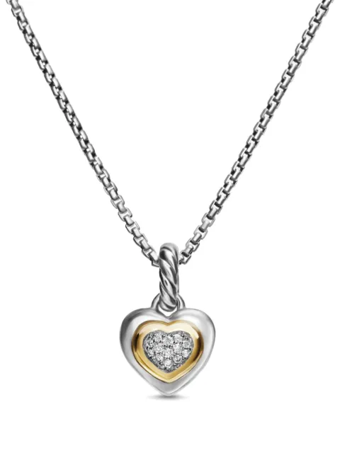 David Yurman 14kt yellow gold and sterling silver Petite Cable Heart diamond necklace (17.1mm)