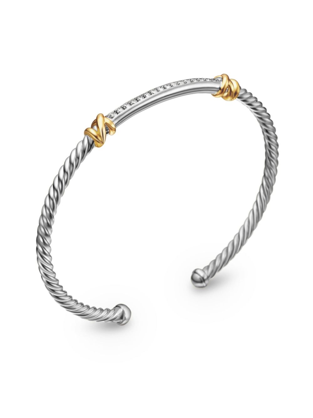 David Yurman 18kt gold and sterling silver Petite Helena Classic Cable Station diamond bracelet (3mm)