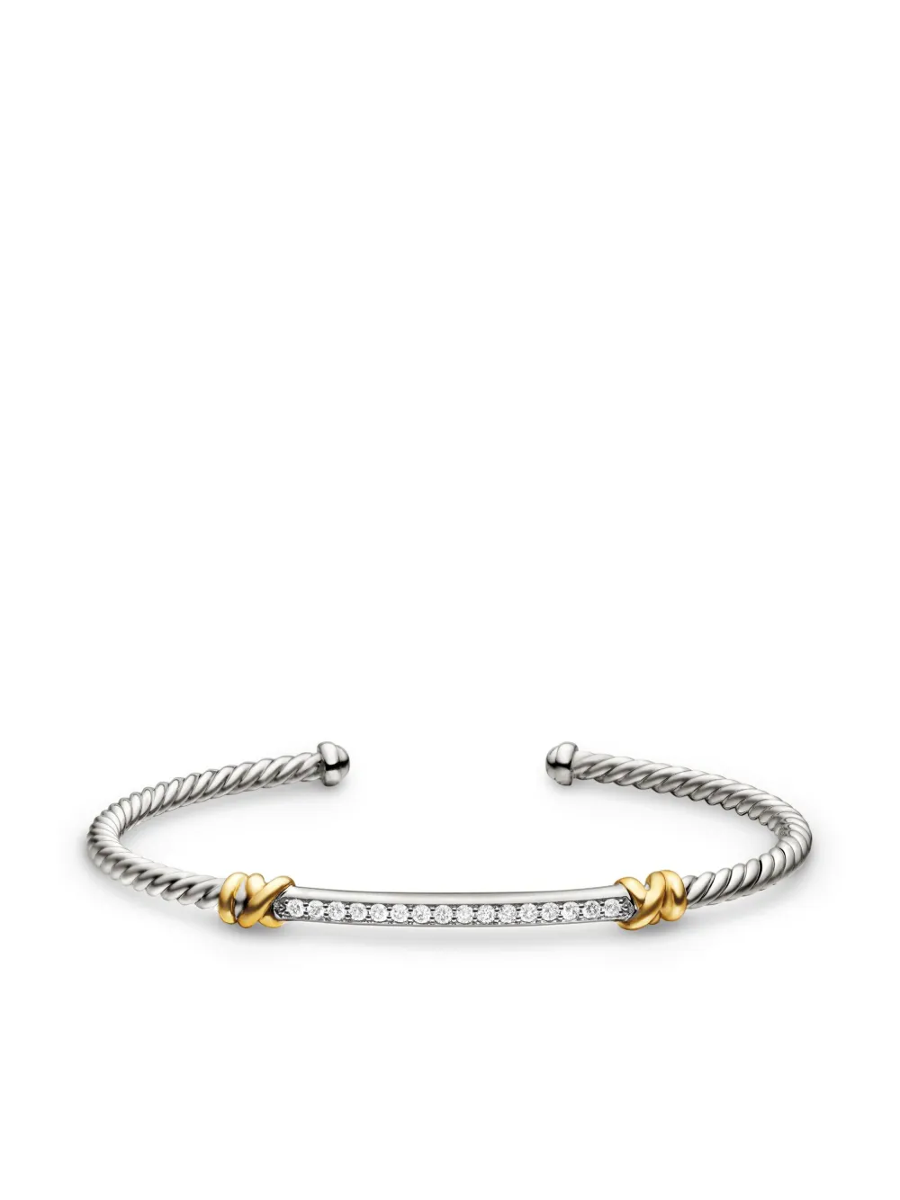 David Yurman 18kt Gold And Sterling Silver Petite Helena Classic Cable Station Diamond Bracelet In Silber