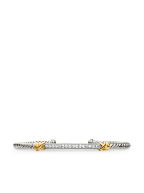 David Yurman 18kt gold and sterling silver Petite Helena Classic Cable Station diamond bracelet (3mm)