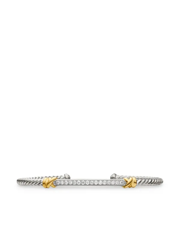 David Yurman 18kt Gold and Sterling Silver Petite Helena Classic Cable Station Diamond Bracelet (3mm)
