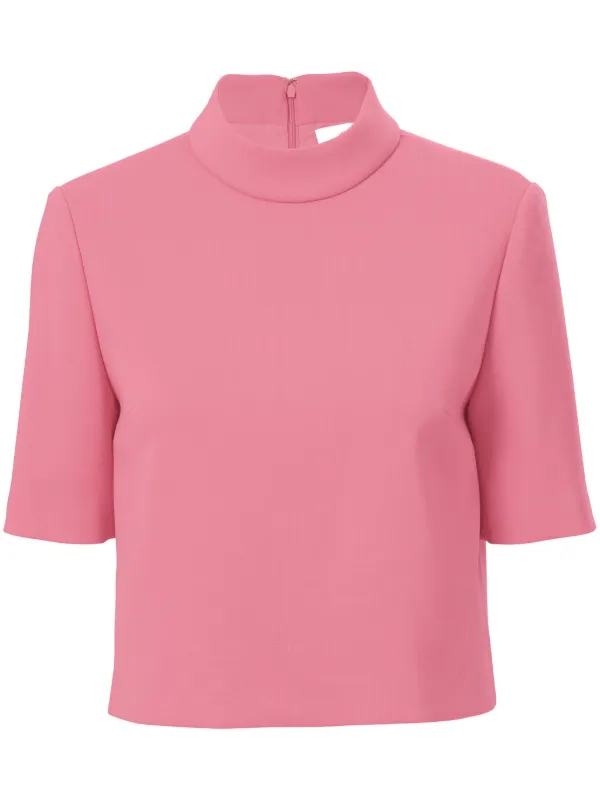 Carolina Herrera Short-sleeve Mock-neck Top in Pink