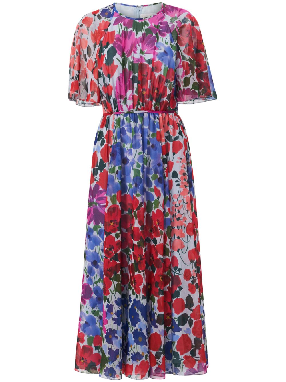 Jardin-print gathered midi dress