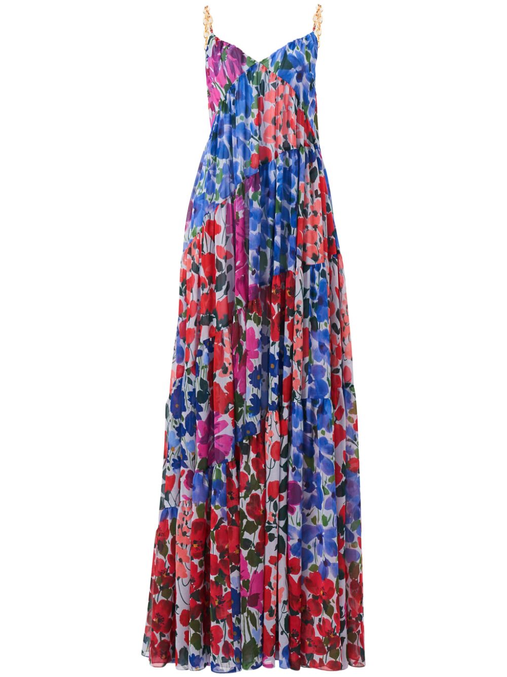 Jardin-print tiered gown