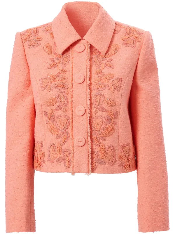 Carolina Herrera Embroidered Cropped Jacket in Pink
