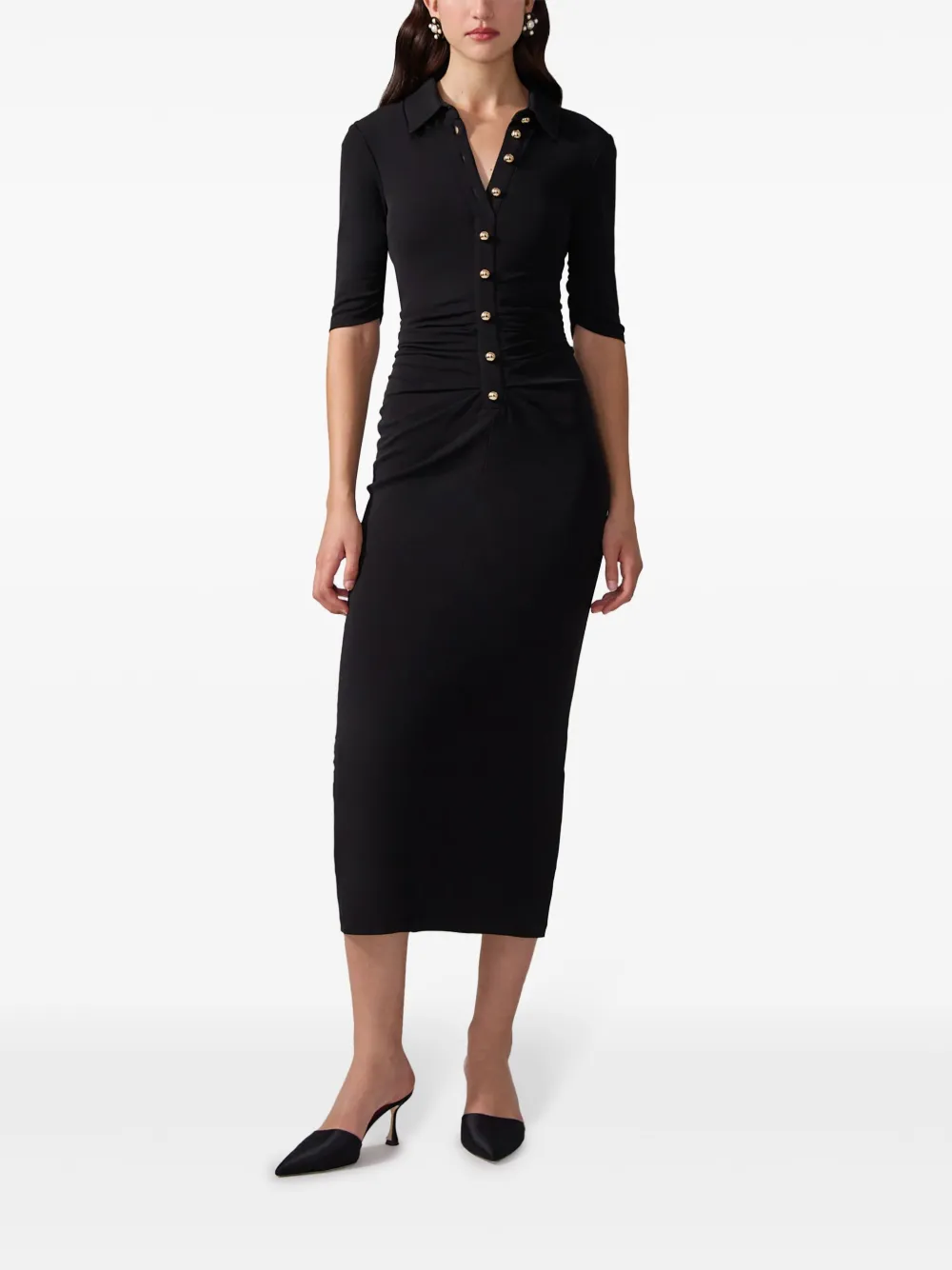 Carolina Herrera Midi-jurk met ruches - Zwart