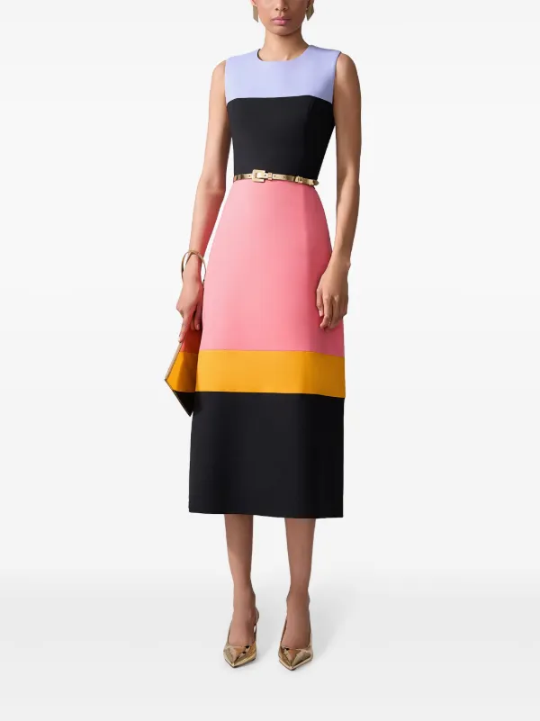   カラーブロック ラウンドネックノースリーブドレス Carolina Herrera カラーブロック ノースリーブドレス