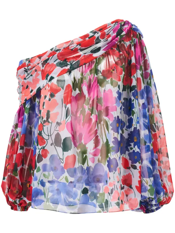 Carolina Herrera Jardin-print One-shoulder Top in Red