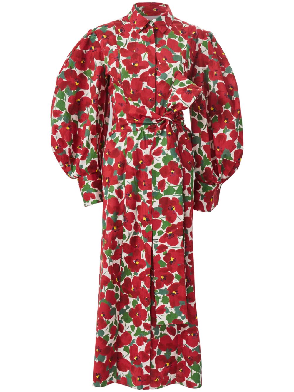 Carolina Herrera floral-print puff-sleeve shirt dress Rood