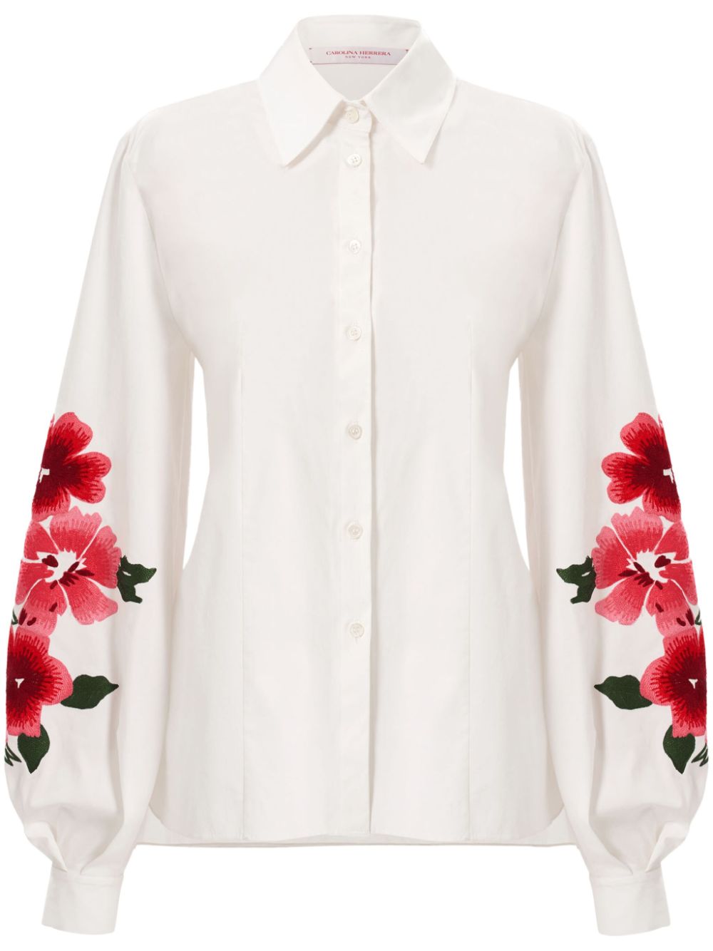 floral-embroidered puff-sleeve shirt