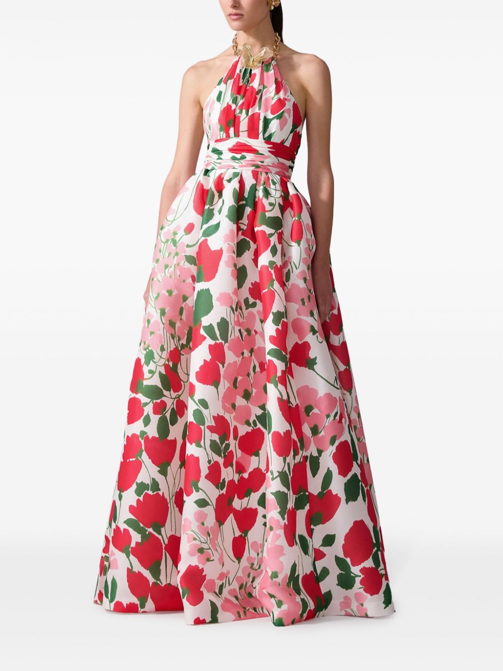 Carolina Herrera floral-print halterneck gown - White