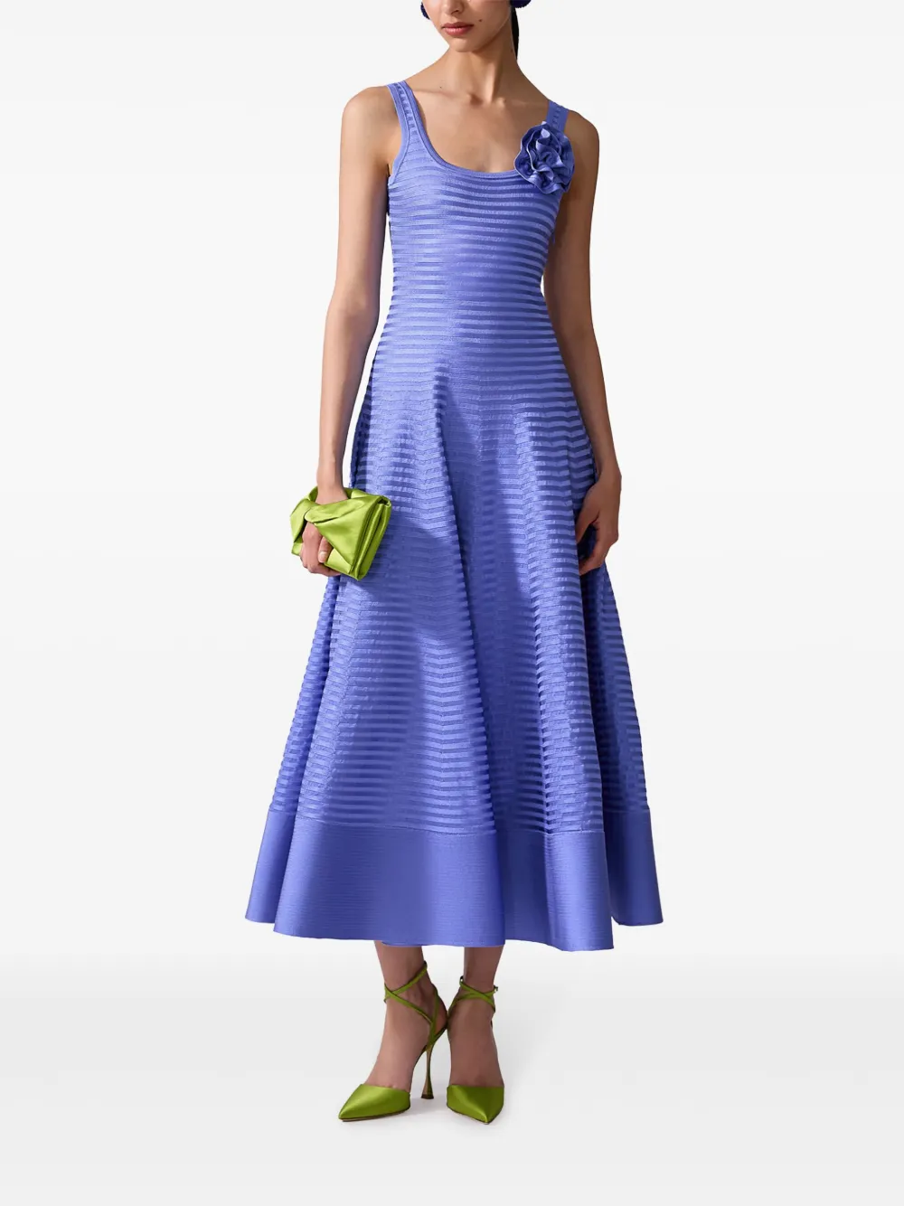 Carolina Herrera Jurk met gestreepte gebreide en rosette-applicatie - Blauw