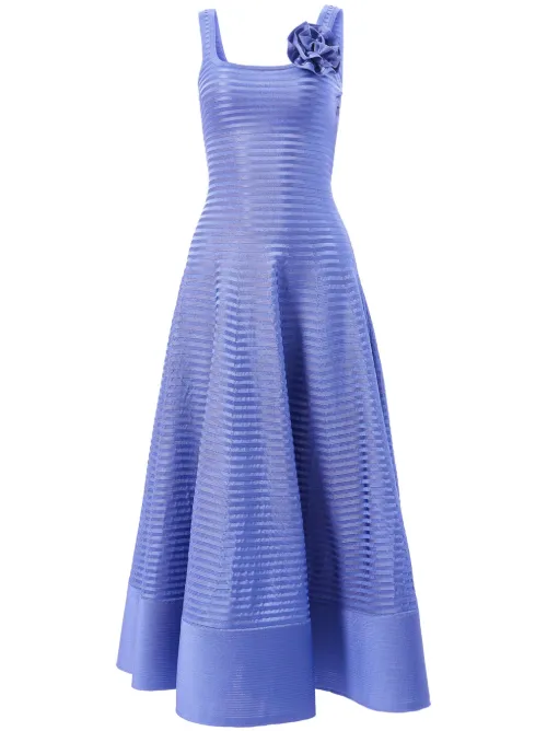 Robe en maille rayée à appliqué Rosette - Carolina Herrera - Modalova