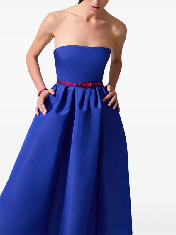 knee length dresses for ladies The Genevieve Navy Blue Floral Jacquard Midi Dress - All Dresses
