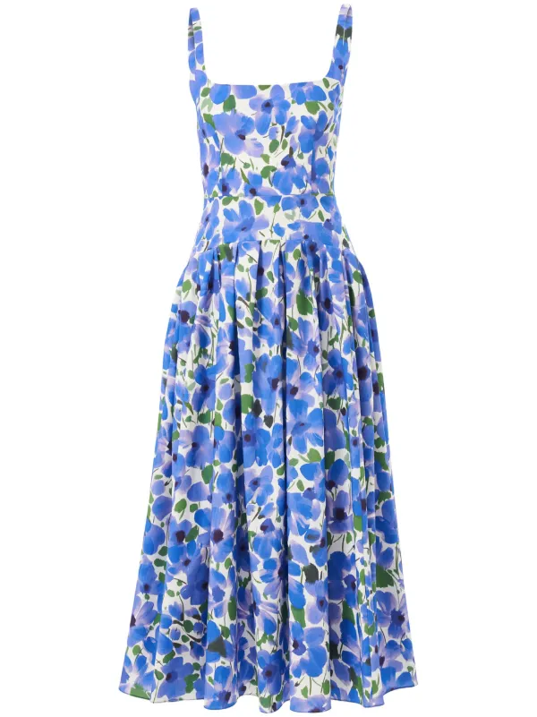 carolina herrera blue floral dress Carolina Herrera Cloudy Blue Floral Chain Halter Midi Dress main image 0
