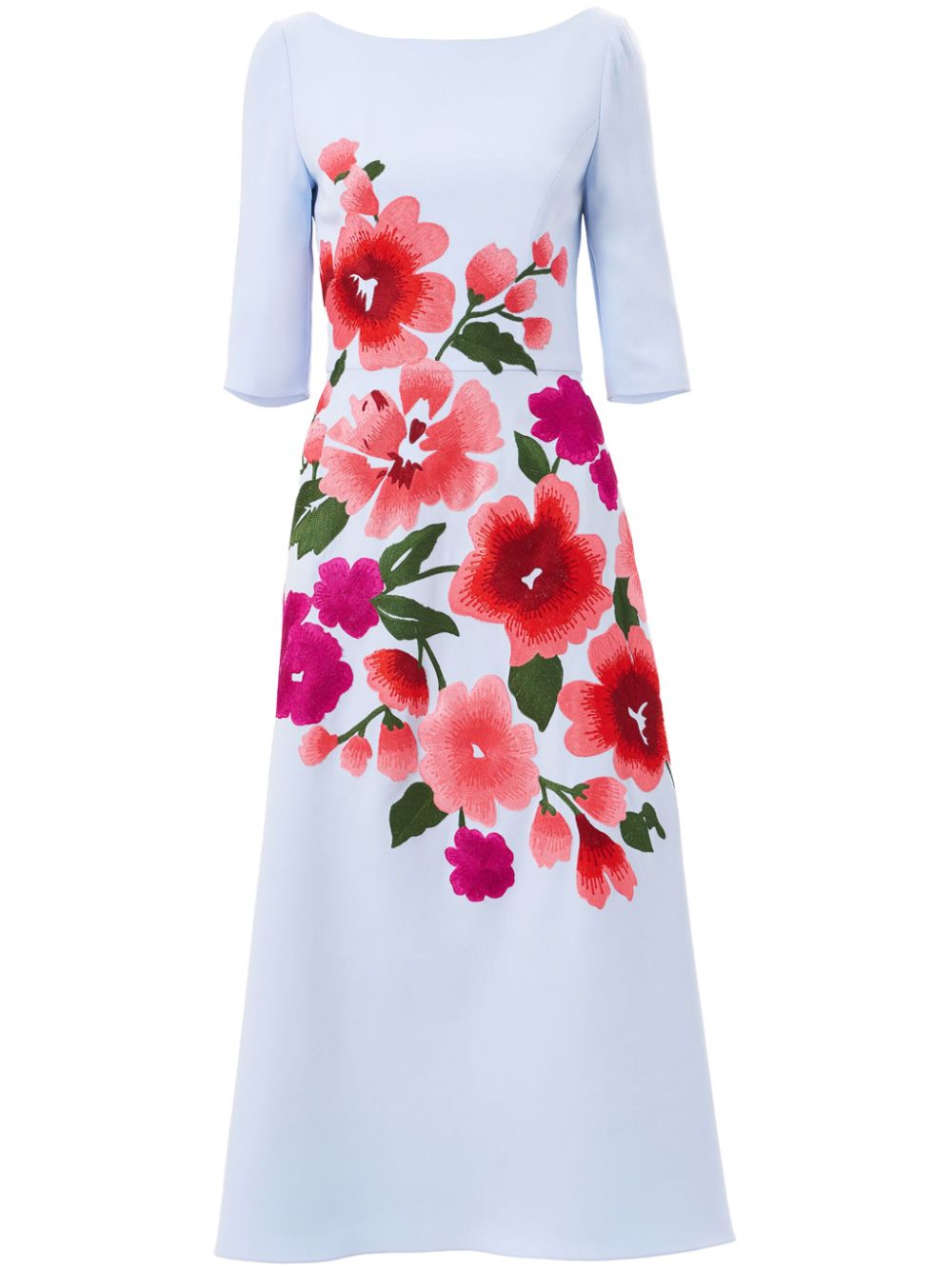 Carolina Herrera Midi-jurk met geborduurde bloemen en boot hals Blauw