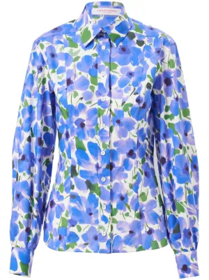ERDEM プリント シルクブラウス | ブルー | FARFETCH JP