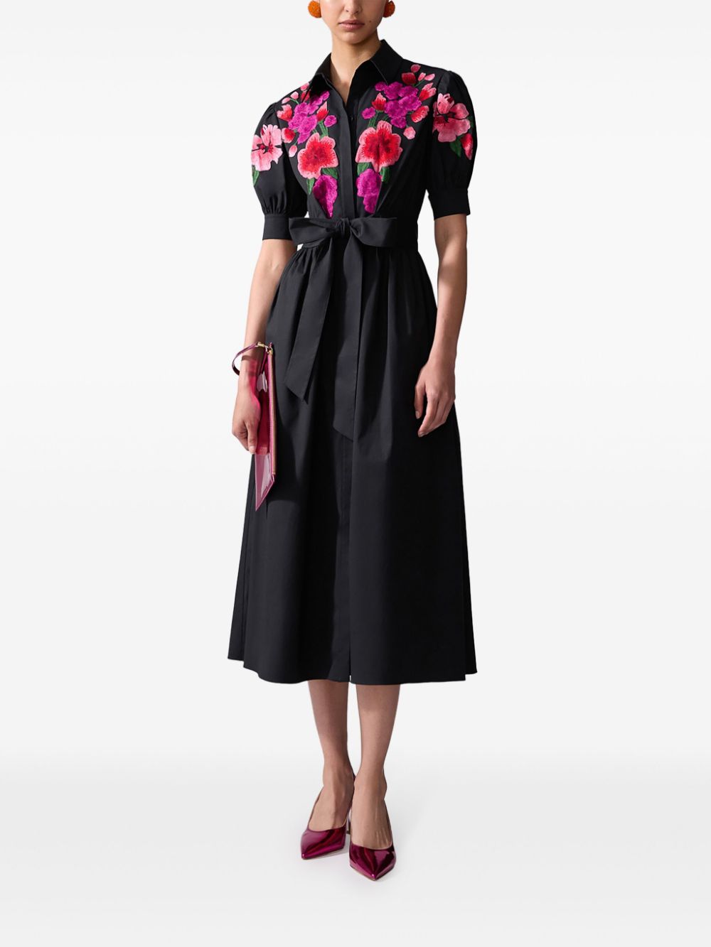 Carolina Herrera Blousejurk met geborduurde bloemen - Zwart