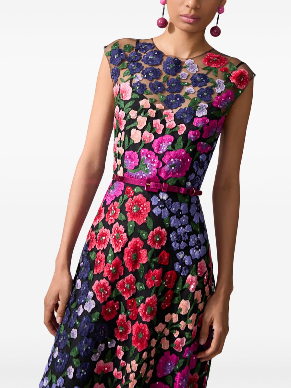 Carolina Herrera Jurk met geborduurde bloemen Zwart