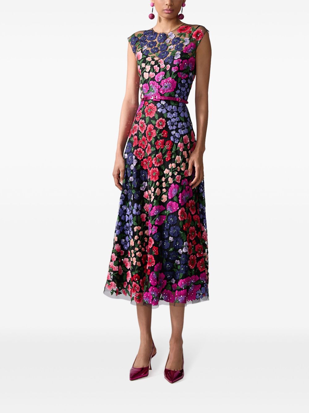 Carolina Herrera floral-embroidered tulle midi dress Women