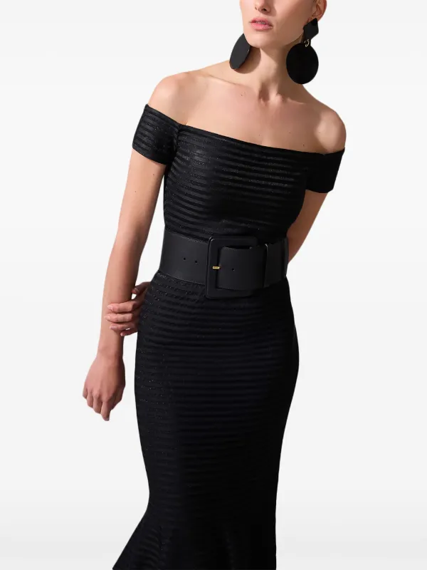 princess polly baby blue dress Carolina Herrera Striped off-shoulder Maxi Dress | Black
