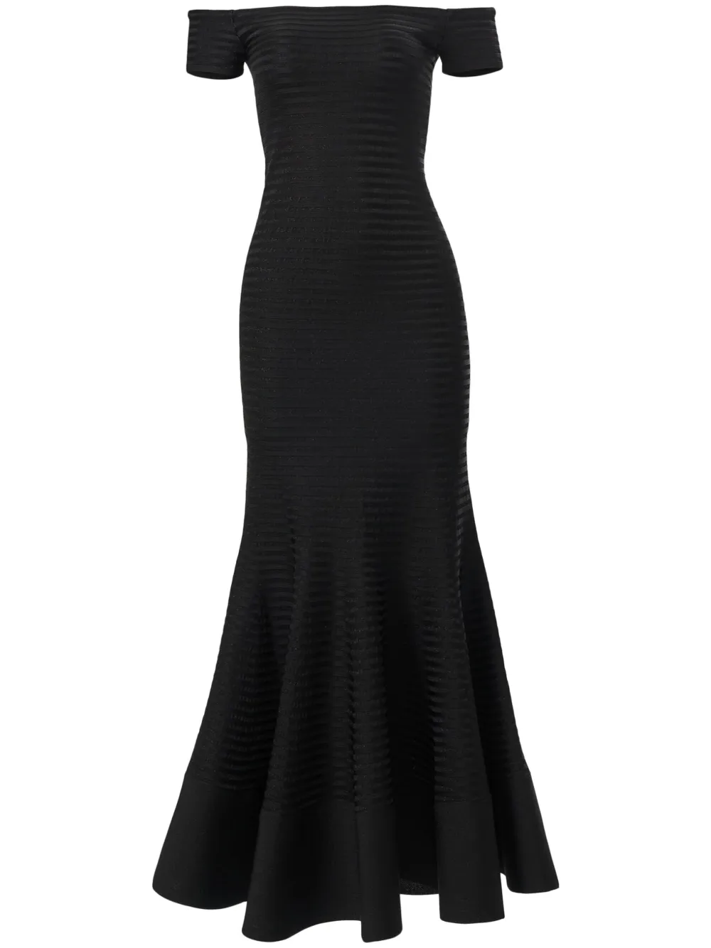 Carolina Herrera Gestreepte off-shoulder maxi-jurk Zwart