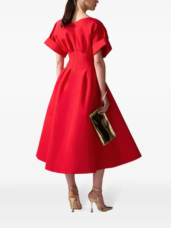 Carolina Herrera gathered-detail Midi Dress Red FARFETCH UK