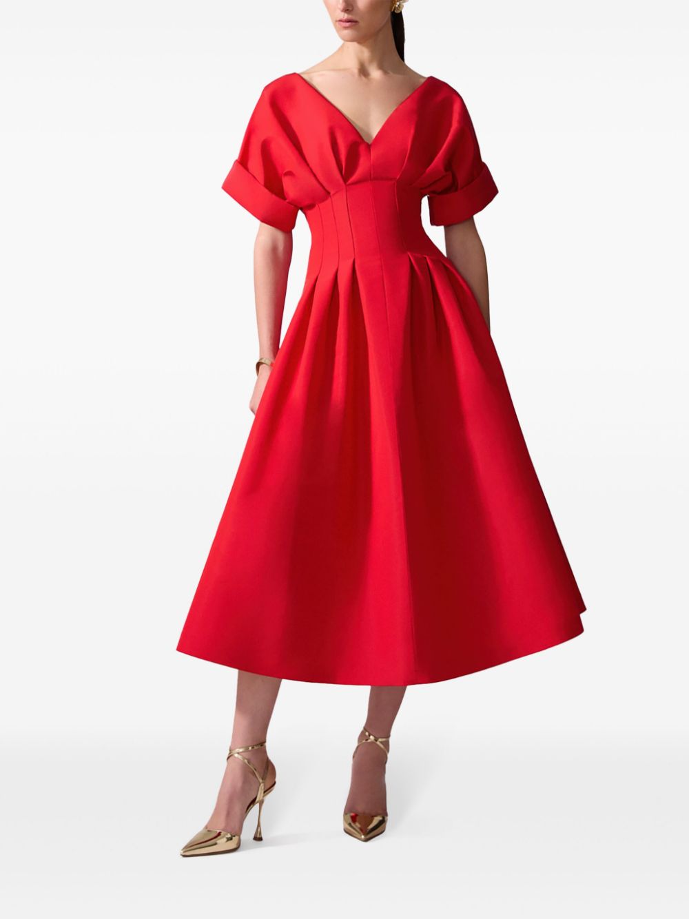 Carolina Herrera Midi-jurk met gesmockt detail - Rood