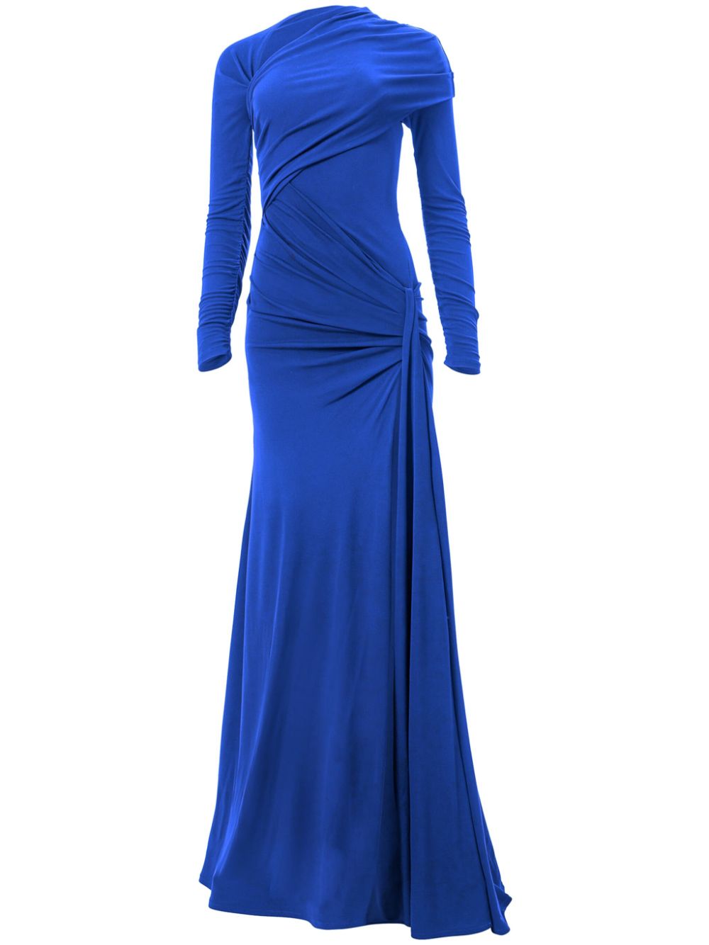 long-sleeve draped gown