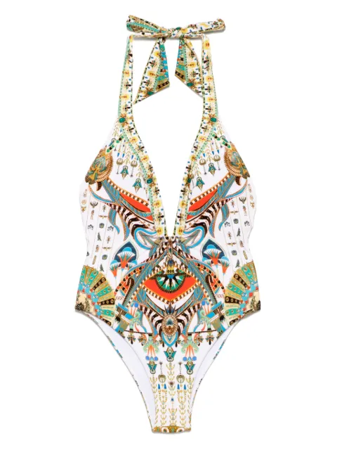 Camilla low back halter one piece