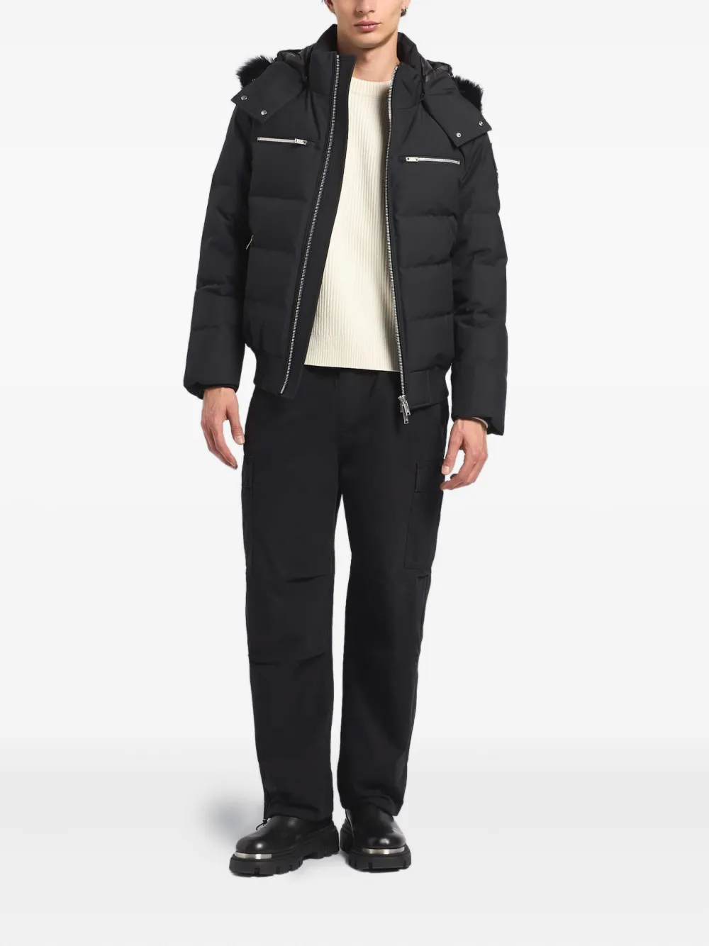Moose Knuckles Navy Blue Polyester Cloud Bomber Down Jacket In Black