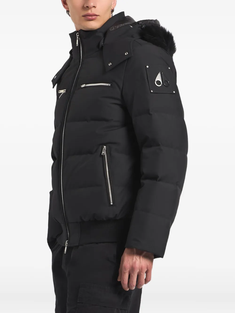 Moose Knuckles Navy Blue Polyester Cloud Bomber Down Jacket In Black