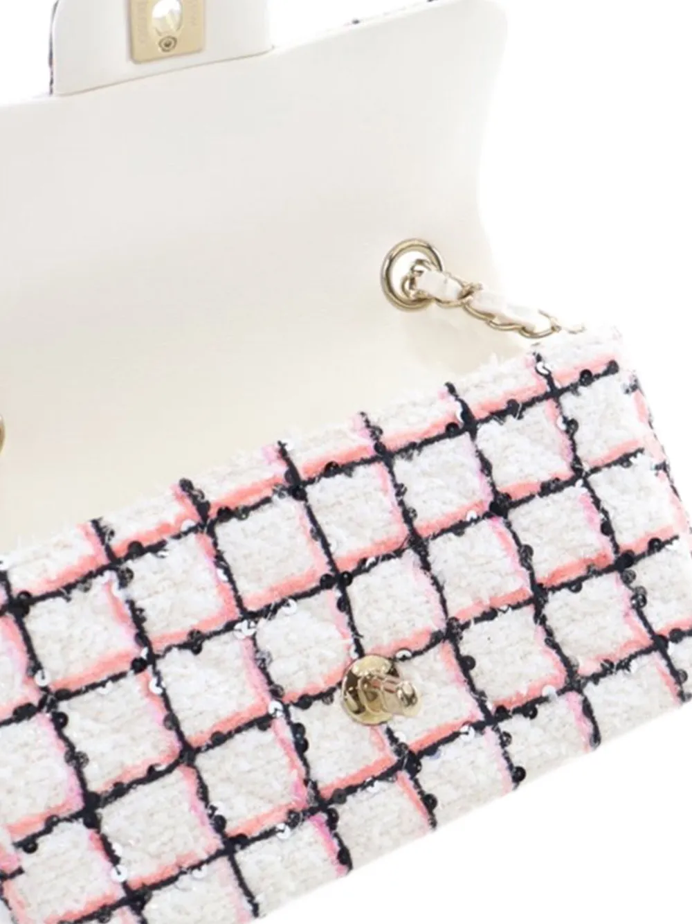 CHANEL Pre-Owned 2021-2024 Rechthoekige tweed Single Flap crossbodytas met pailletten - Wit