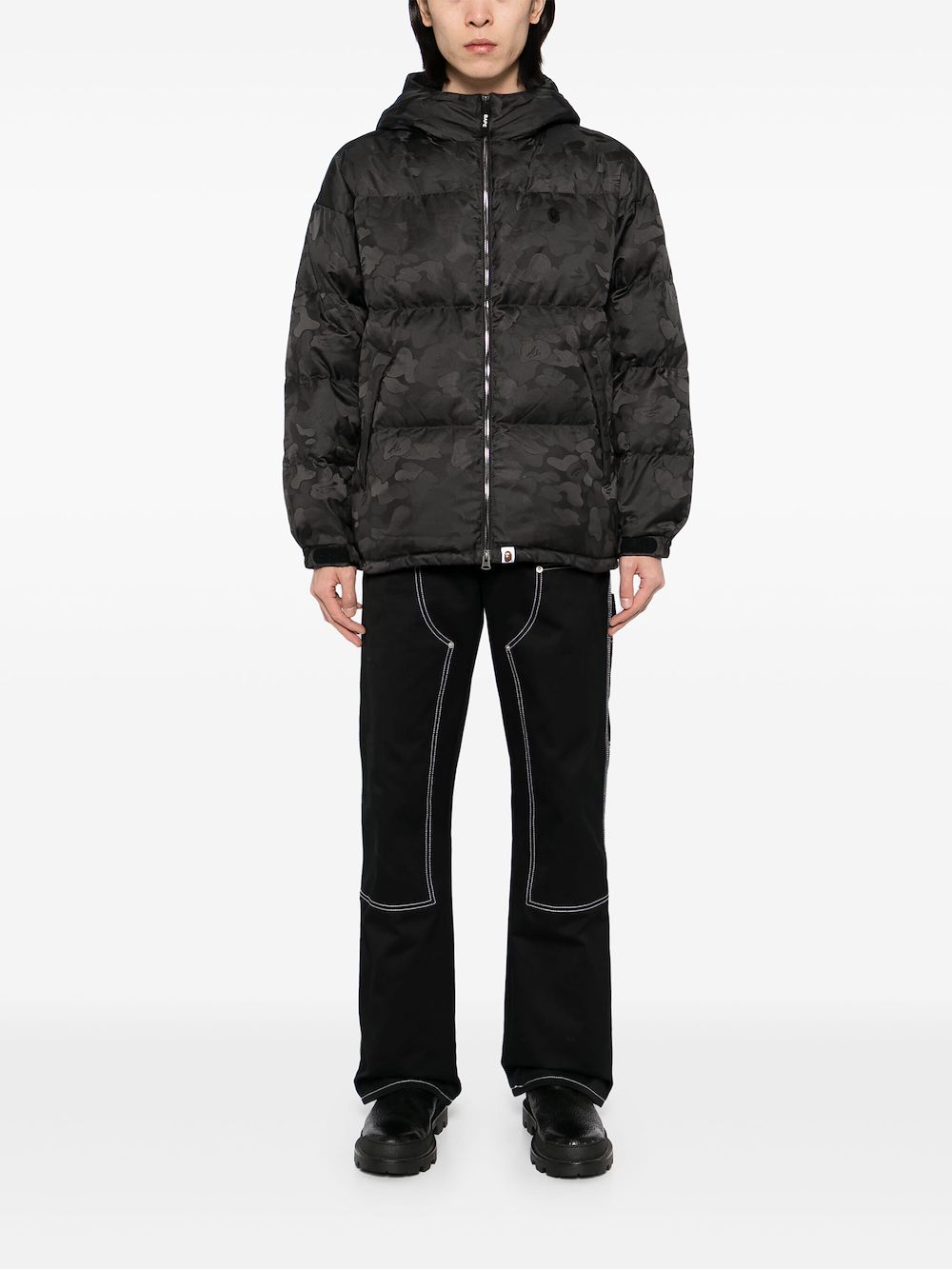 A BATHING APE® logo camo puffer jacket - Black