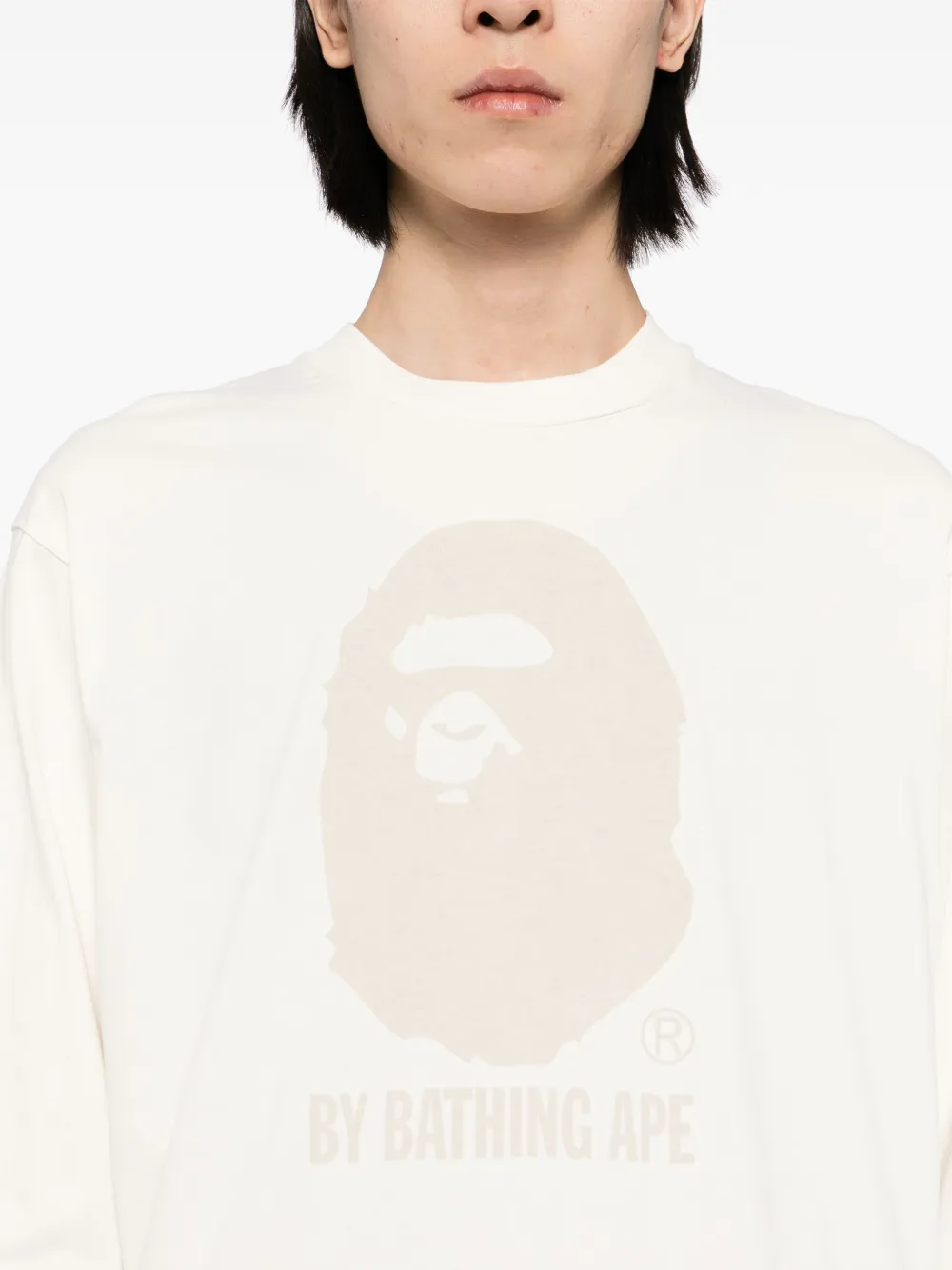 A BATHING APE Head geborsteld katoenen T-shirt Beige