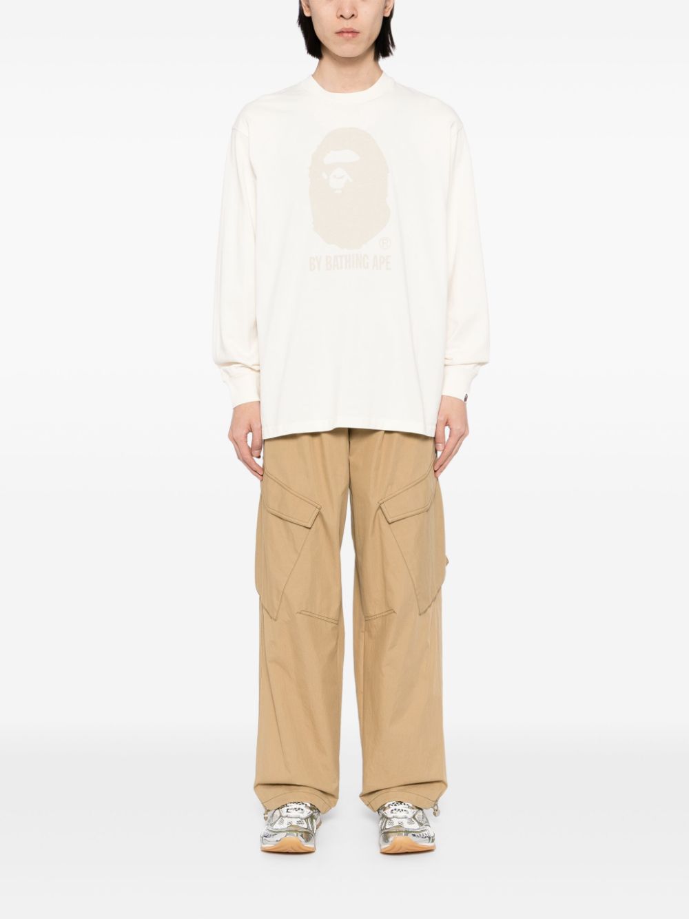 A BATHING APE® Ape Head geborsteld katoenen T-shirt - Beige