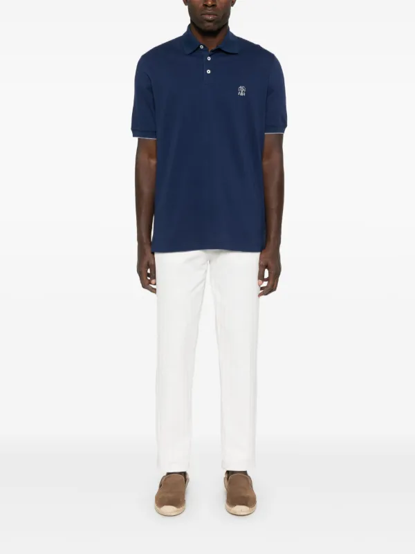 Brunello Cucinelli logo-print Polo Shirt | Blue | FARFETCH